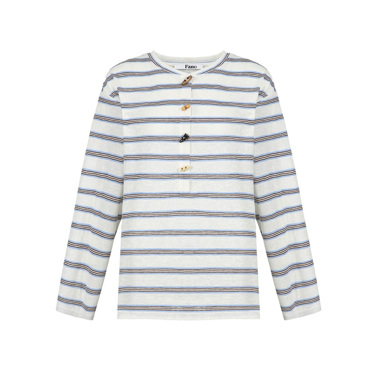 Miu Series Horn Button Henley Shirt Lazy Striped Long Sleeve Loose T-Shirt For Women 2025 New Model_voghion.com