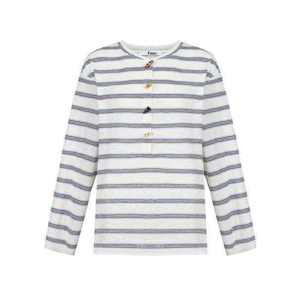 Miu Series Horn Button Henley Shirt Lazy Striped Long Sleeve Loose T-Shirt For Women 2025 New Model_voghion.com