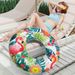 Kids Flamingo Swim Ring - Leaf Print Design With Underarm Float & Cup Holder (Pool Floating Toy For Children Durable PVC Ages 4-12)_voghion.com