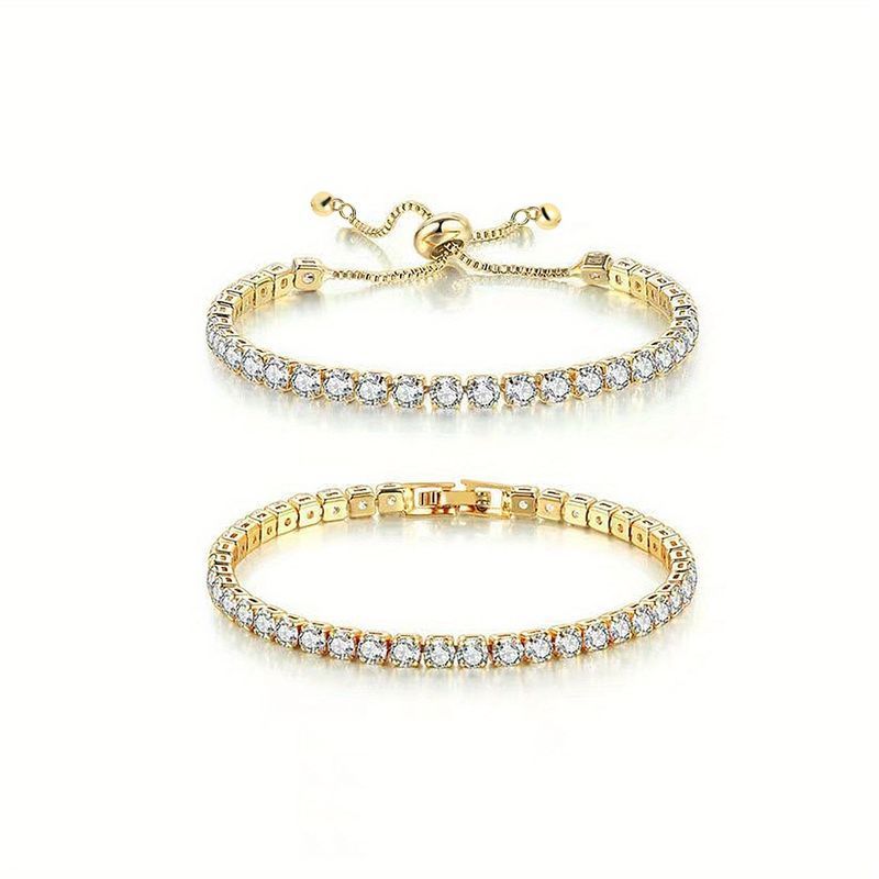 Cubic Zirconia Tennis Bracelet Bracelets For Women Men Golden Siery Color Hand CZ Chain Homme Jewelry 2pcs_voghion.com