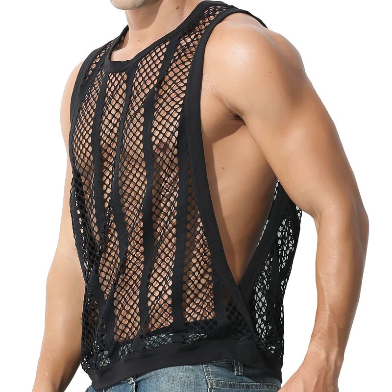 men's clothing stretch plus size horse clip men's casual hollow sexy vest men's muscle men's versatile vest_voghion.com