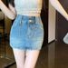 Anti-reflectie denim short voor dames in Instagram-stijl, hoge taille, niche dubbele knoop A-lijn billen, halve lengte_voghion.com