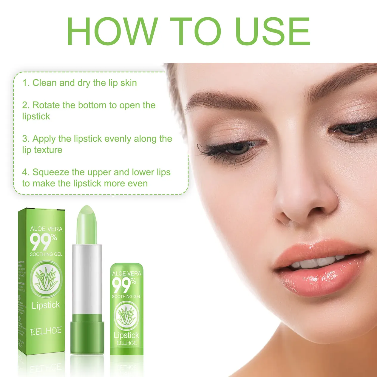 EELHOE Aloe Vera krāsu mainošs lūpu balzams Lūpu mitrinošs pīlings Pīlinga mitrinoša kopšana Pilnību piešķirošs krāsu mainošs lūpu balzams_voghion.com
