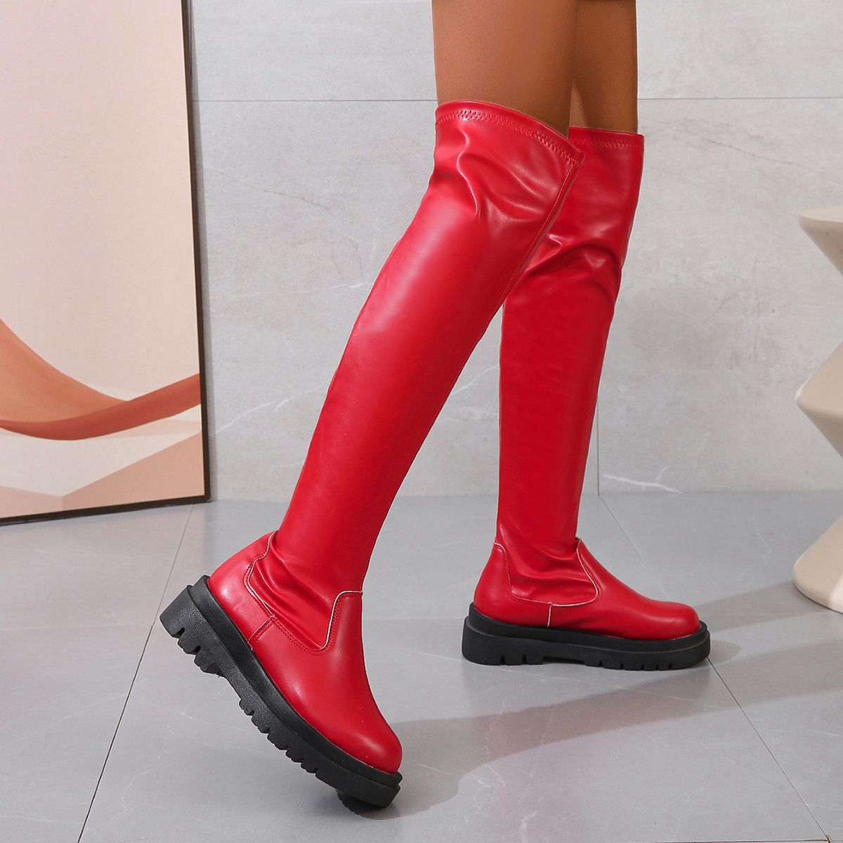 Women's thigh-high boots Platform boots over the knee slim high elastic boots_voghion.com