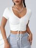 Women's Clothing V neck Simple Solid Color Drawstring Strap Short Navel Top T shirt_voghion.com
