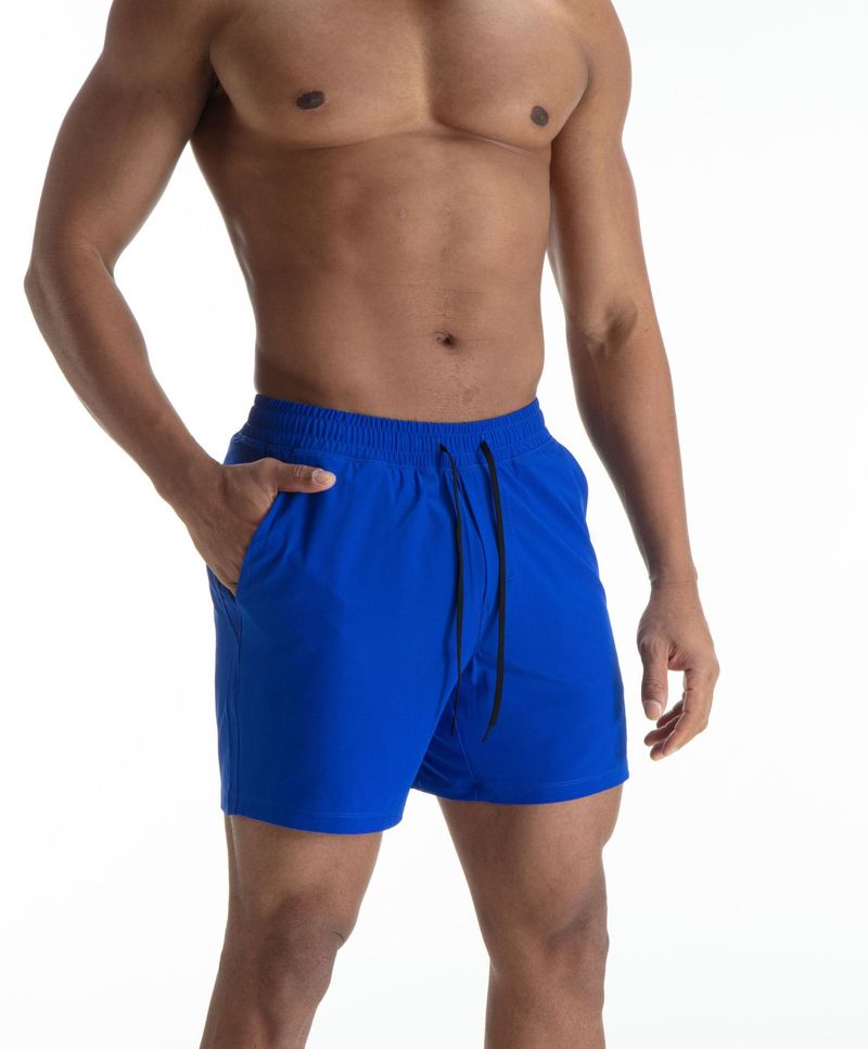 Pantaloncini da corsa ad asciugatura rapida da uomo - Leggeri e traspiranti per jogging in palestra e spiaggia (elastico in vita, cucitura interna 12,7 cm, nero/blu)_voghion.com