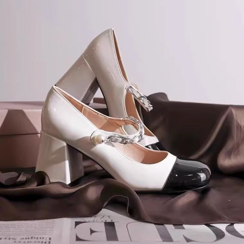 Mary Jane 2025 Spring Style French Leather Thick Heel Women's Single Shoes Fashion Hundred Exquisite_voghion.com