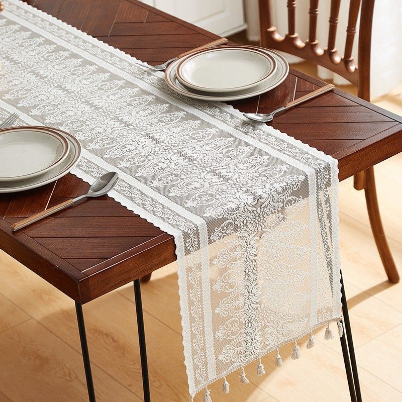 ​No-Wash Vintage Lace Table Runner - Handmade Crochet Cover For Coffee Table TV Stand & Dining Table Rustic Farmhouse Decorative Linen_voghion.com