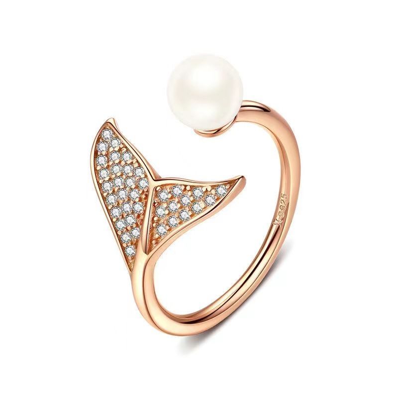 Silver Ring Luxury Exquisite Exaggerated Fish Tail Slightly Inlaid Zircon Personality Woman Open Ring Jewelry_voghion.com