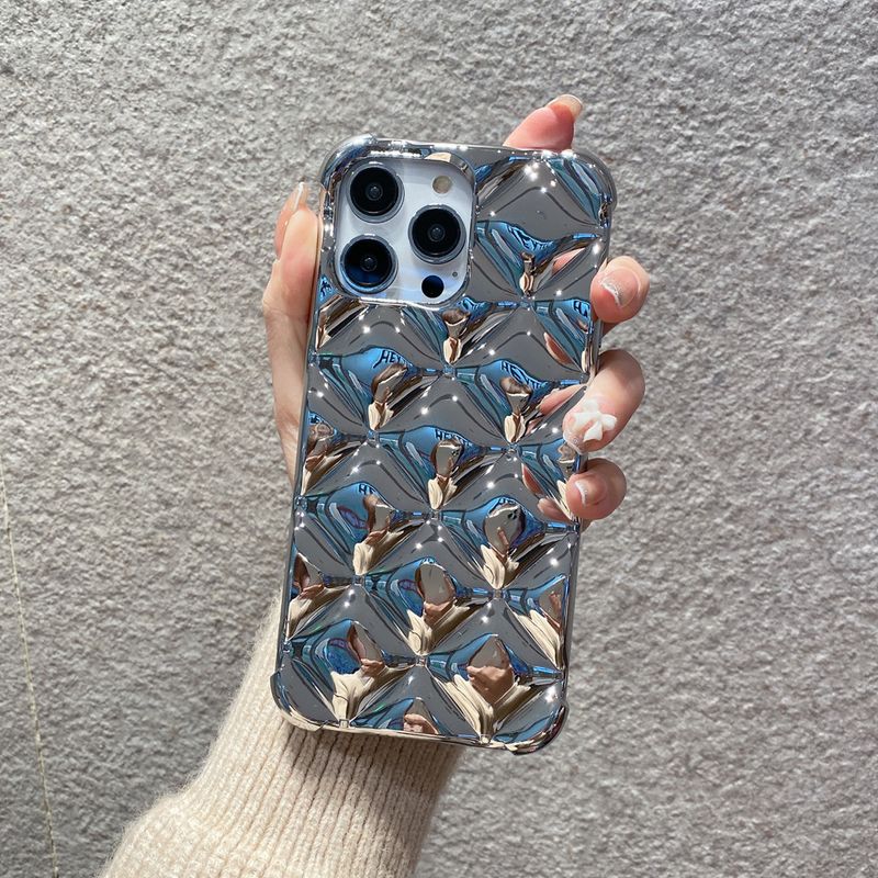 Electroplated three-dimensional rhombus Apple 15 promax mobile phone case suitable for iPhone 14 rhombus 13 small fragrance 12 soft shell_voghion.com