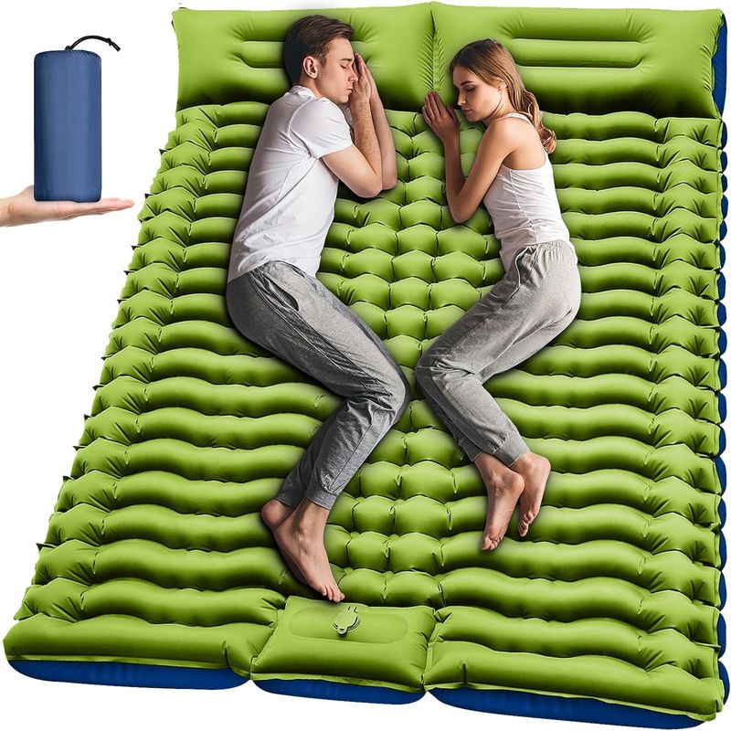 Double Sleeping Pad - Self Inflating 4" Extra-Thick for 2 Person with Pillow Built-in Foot Pump Inflatable Sleeping Mat for Backpacking, Hiking_voghion.com