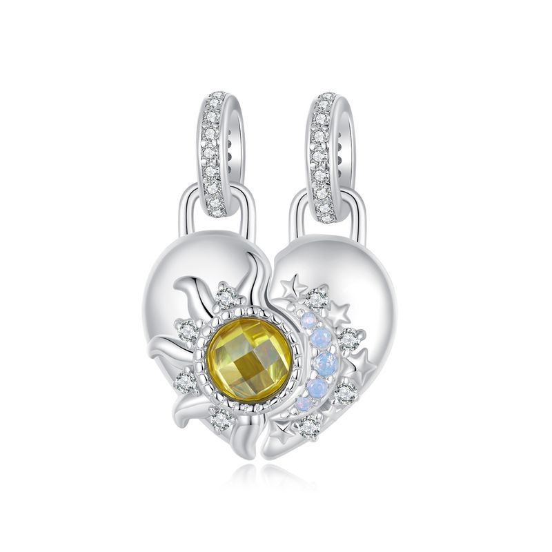 Sun and Moon Heart Pendant Charm Sterling Silver Charm_voghion.com