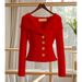 Women's Clothing Design Niche Elegant Knit Cardigan With Button Closure, Navy Collar & Waist-Defining Fit – Versatile For Work & Casual Wear_voghion.com