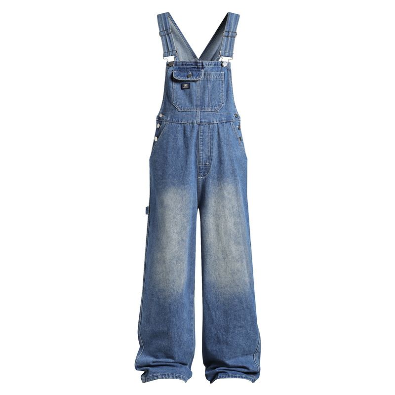 Ropa para hombre, pantalones vaqueros anchos con tirantes de color barro amarillo, estilo retro, lavados, holgados, informales, de comercio exterior, populares, para talar, para hombre_voghion.com