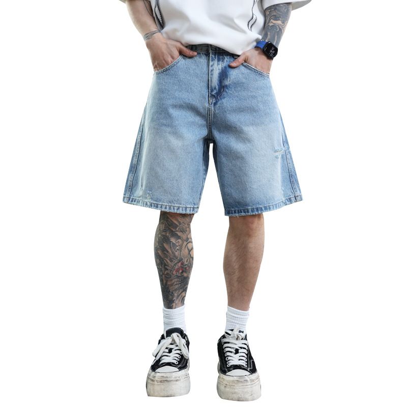 Pantaloncini estivi da uomo, jeans larghi lavati, pantaloncini casual da uomo, coordinati, dritti_voghion.com