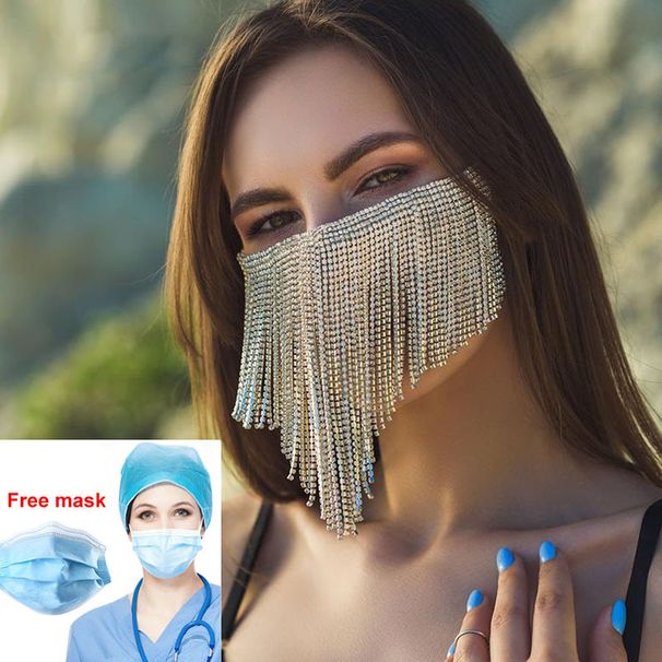Maschera abbinata alla moda, stile OL, con nappa lunga e strass lucidi, piena di diamanti, stile Blogger_voghion.com