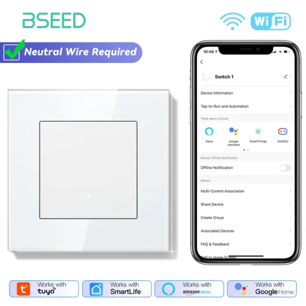BSEED Wifi 1/2/3-gangers veggbrytere med klikkknapper, Tuya Smart Life-app med EU-strømuttak, USB-glassrammer_voghion.com