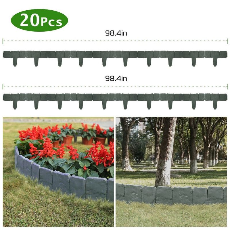 Border Cobbled Stone Garden Lawn PCS 20 Plastic Edging Effect_voghion.com