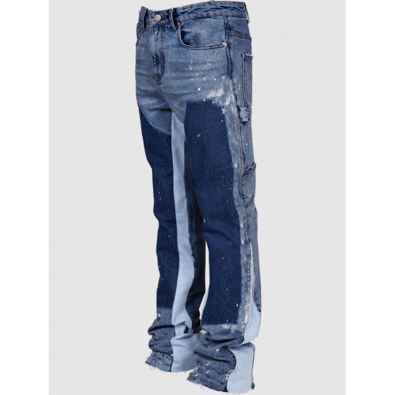 Men's Clothing Denim Overalls Elastic Patch Jeans_voghion.com