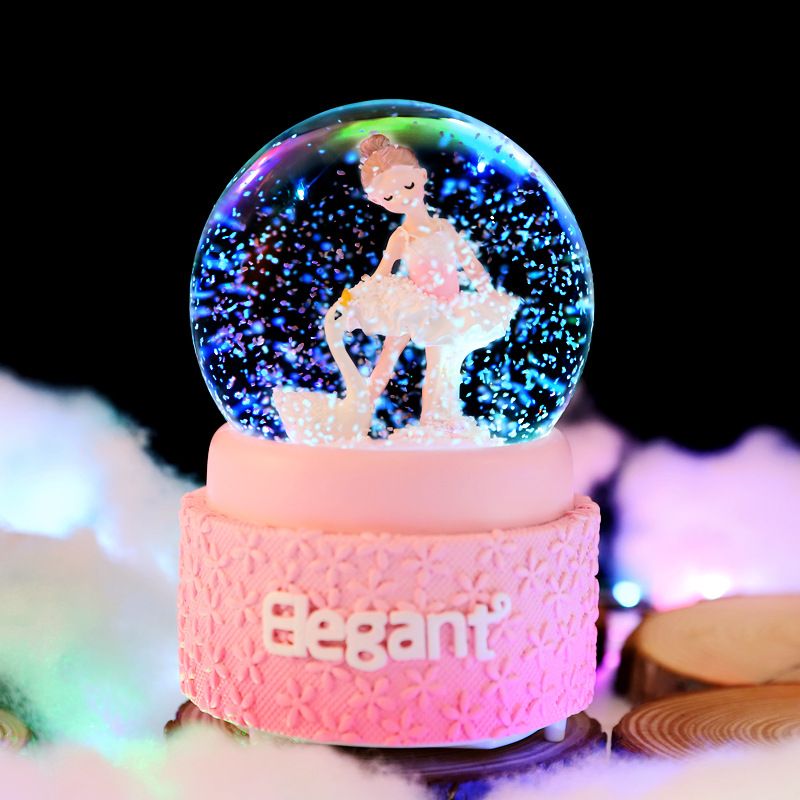 Boîte à musique en forme de boule de cristal pour danseuse de ballet, flocons de neige flottants, boule d'eau rotative, décoration en forme de cœur pour fille_voghion.com