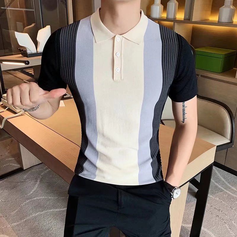 Men's Clothing men's short sleeved polo shirt brand ins summer thin fashion lapel top ice silk high end half sleeved T shirt_voghion.com