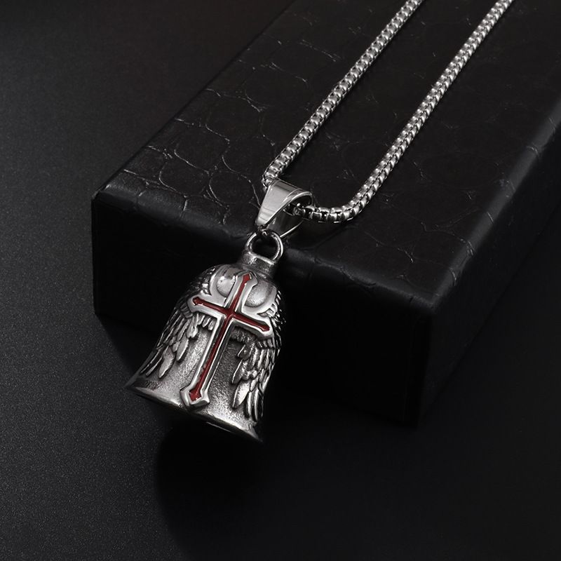 Všestranný náhrdelník s přívěskem Červeného kříže a okřídleným zvonem pro muže, motocykl, denní talisman, šperky, dárek_voghion.com