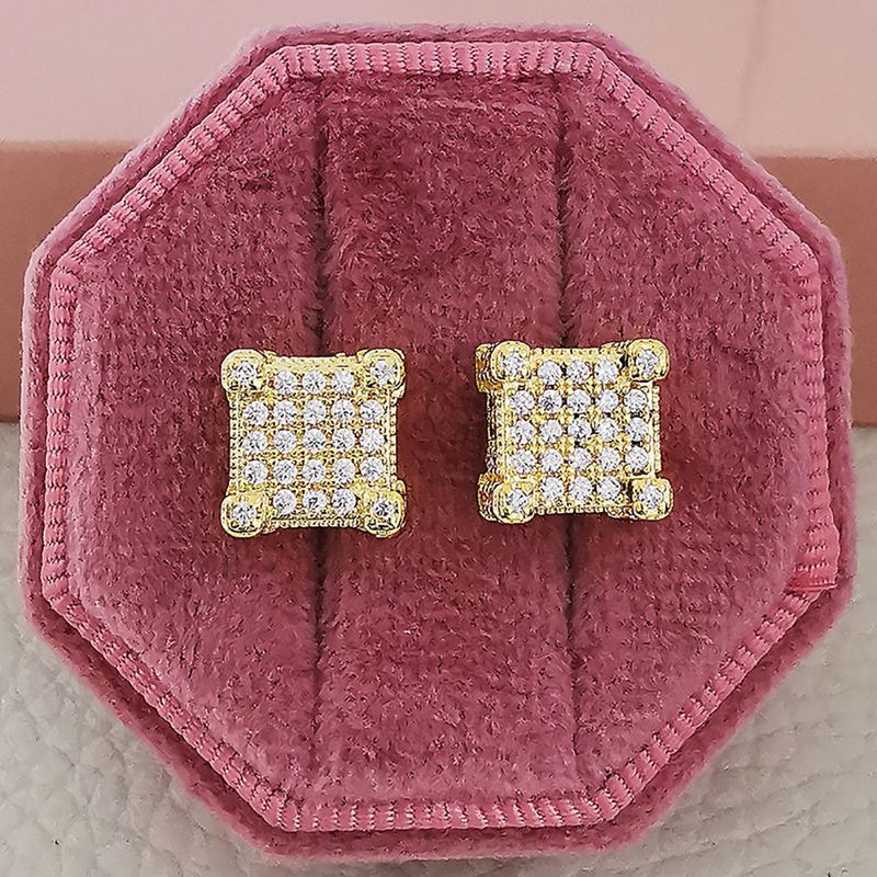 Orecchini in rame micro intarsiato con zirconi quadrati Earstuds Anello per gioielli Hiphop e5764_voghion.com