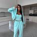 "Women's Zip-Up Hoodie & Wide-Leg Pants Set - Cotton-Polyester Blend Lounge Wear With Adjustable Drawstrings (Pink/Coffee/Orange/Light Gray/Cyan)_voghion.com