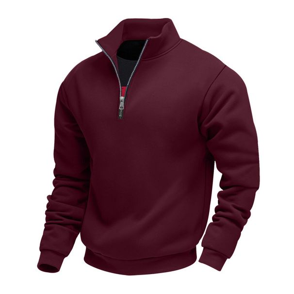 Men's Fleece-Lined Quarter-Zip Pullover Sweatshirt – Warm & Stylish Casual Winter Wear (S-XXXL, Solid Colors)_voghion.com
