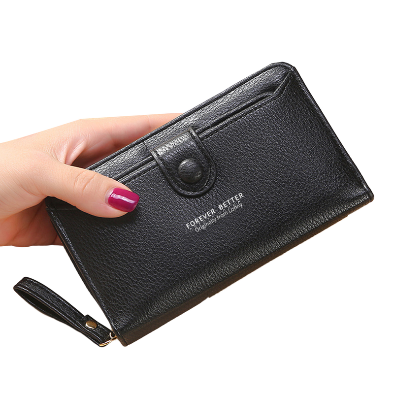 Coin Purse Smooth Zipper Press Button High Capacity Horizontal Multifunction Pocket Storage Delicate Sewing Long Fold Female Clutch Bag For Work_voghion.com