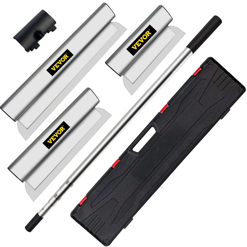 VEVOR Skimming Blade Set,25+40+60 Cm Blades + 35"-78" Extension Handle, European Stainless Steel Construction Knife, Aluminum Blade Profile Smoothing Knockdown Spatula For Gyprock/Drywall/Wall-Boa_voghion.com