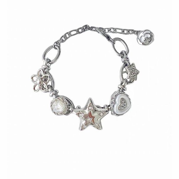Design/Bracciale pesante artigianale con bottone a forma di cuore e stella stravagante, gioielli leggeri e squisiti di alta qualità_voghion.com