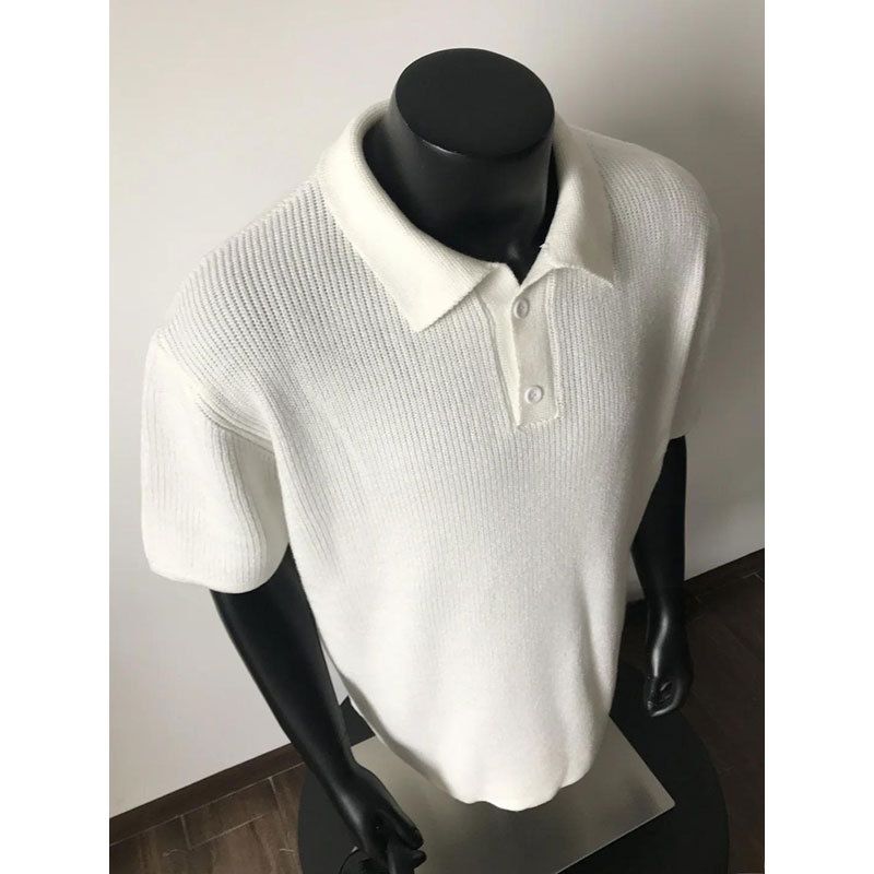 Polo tricoté à manches courtes pour homme, style décontracté, coupe ajustée, à revers, été_voghion.com