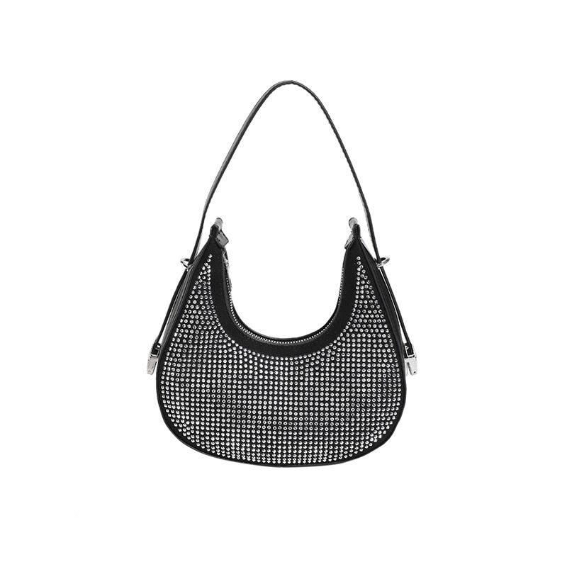 Borsa a tracolla in pelle PU con diamanti a catena per donna, borsa a tracolla estiva da donna, borsa a tracolla tinta unita_voghion.com