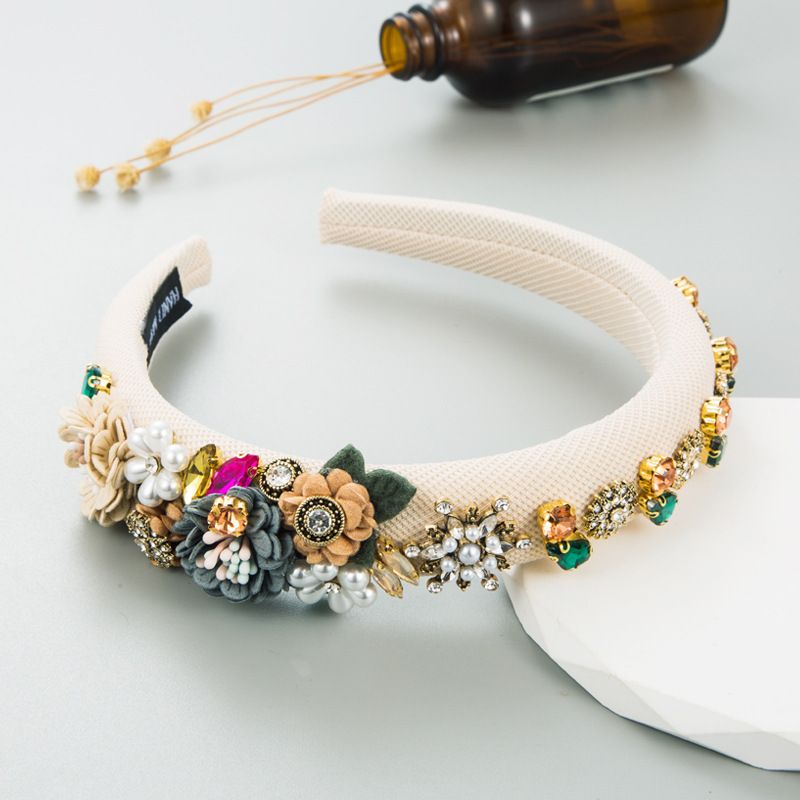 Unisex Hair accessories Fashion Baroque temperament pearl fabric flower headband light luxury high sense runway headwear_voghion.com