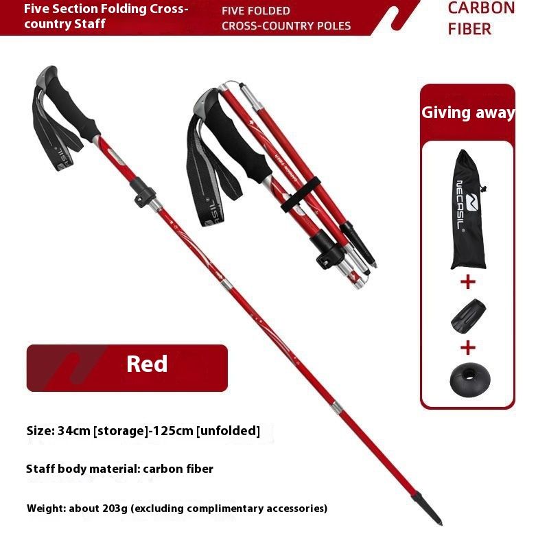 Newcastle Carbon Folding Bergsbestigning Externt lås Ultralätt Fem sektioner Off road vandringskäpp N92_voghion.com