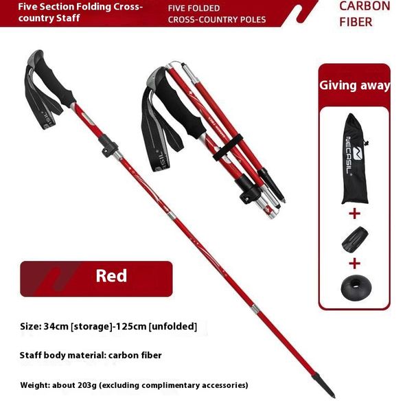 Newcastle Carbon Folding Bergsbestigning Externt lås Ultralätt Fem sektioner Off road vandringskäpp N92_voghion.com