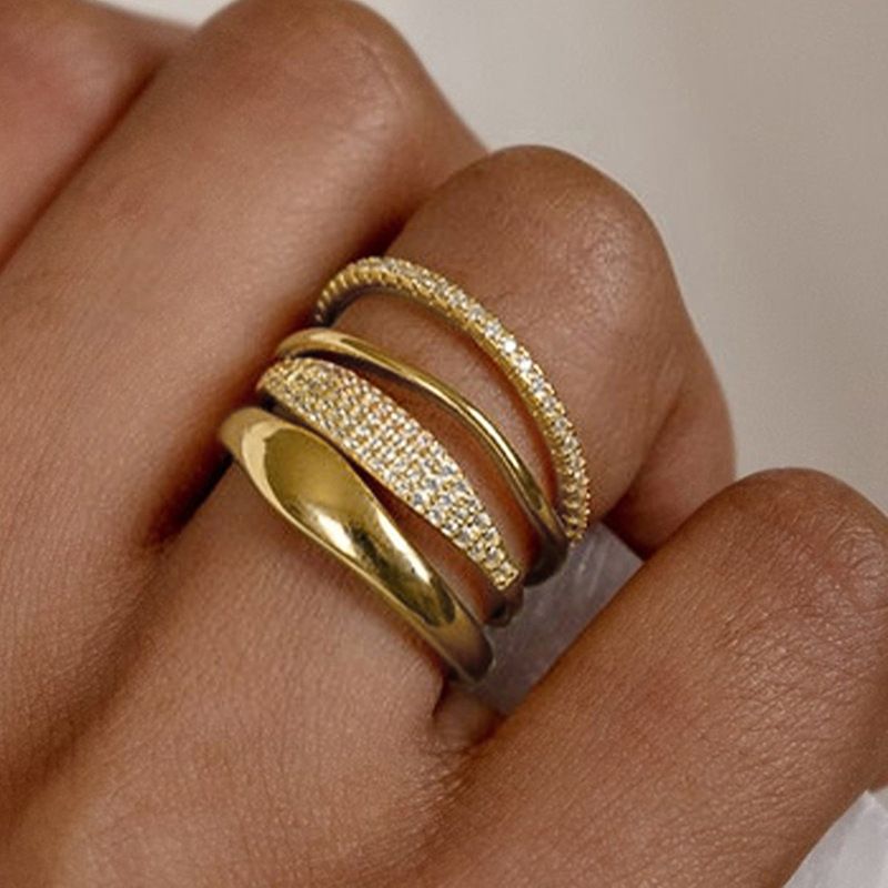 Cao Shi - Anello semplice e semplice, set di quattro pezzi con zirconi, gioielli classici per fedi di fidanzamento e matrimonio_voghion.com