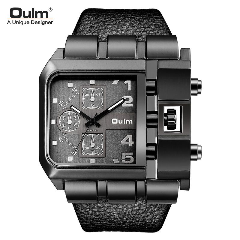 Men's Large Square Dial Quartz Watch With Casual Leather Strap, Stylish And Durable Timepiece For Everyday Wear_voghion.com