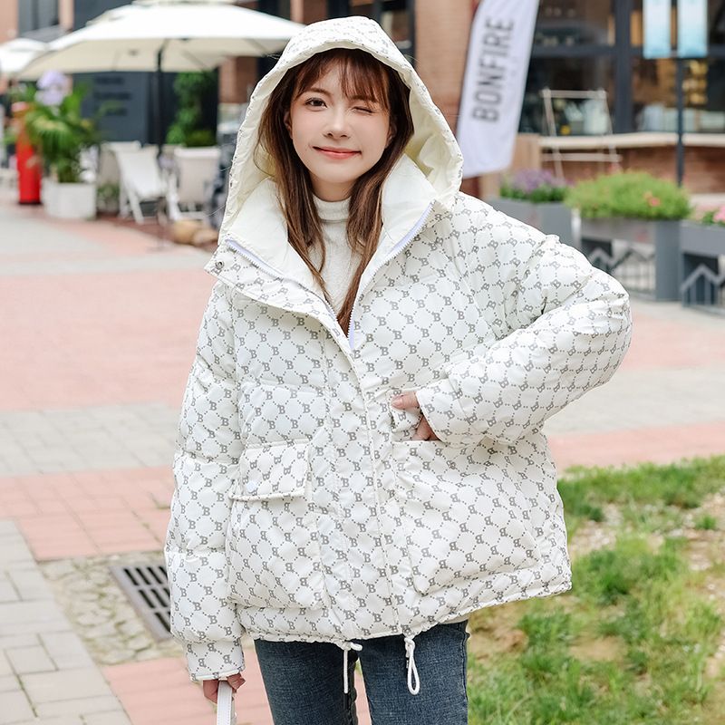 Pufferjacke für Damen mit Stehkragen – Kurzer Wintermantel im koreanischen Stil mit Blumendruck und Steppdesign für einen süßen und stilvollen Look​_voghion.com