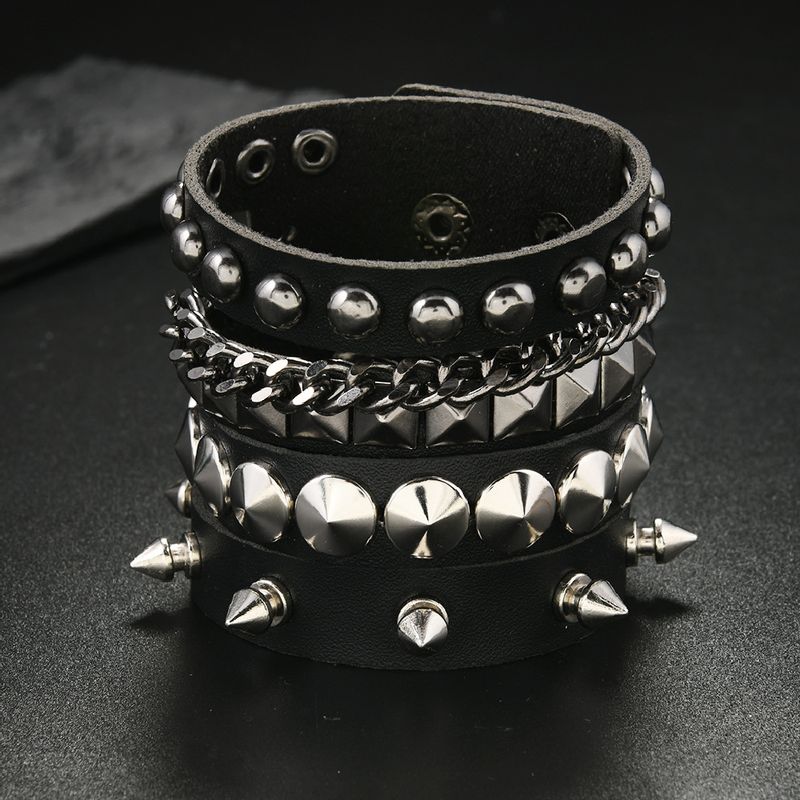 Trendy Fashion Multi-layer Leather Personality Punk Style Rivet Bracelet Men's Hip-hop Jewelry_voghion.com