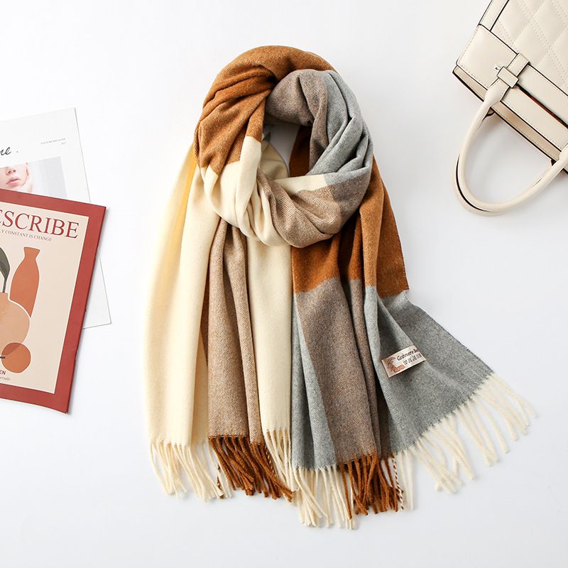 Autumn and winter woolen scarf women's  version all-match shawl dual-use thickened long cashmere plaid student warm scarf_voghion.com
