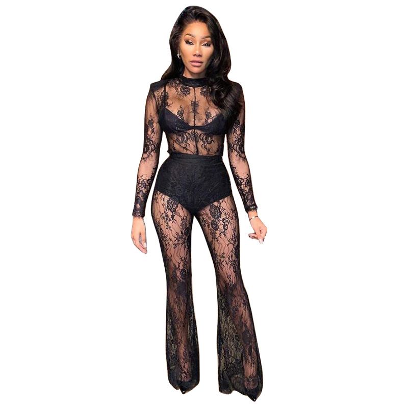 Women's lace see-through sexy nightclub plus size romper_voghion.com