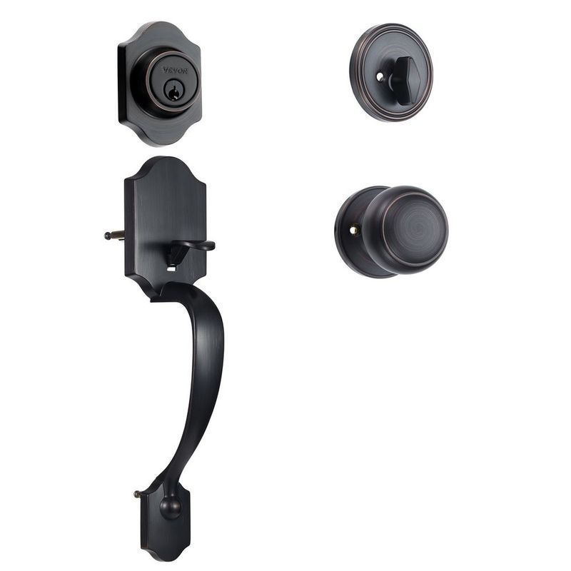 Front Door Handle And Deadbolt Set, Antique Copper Front Door Lock Set With Interior Knob, Adjustable Hole Spacing Single Cylinder Handleset, For R_voghion.com
