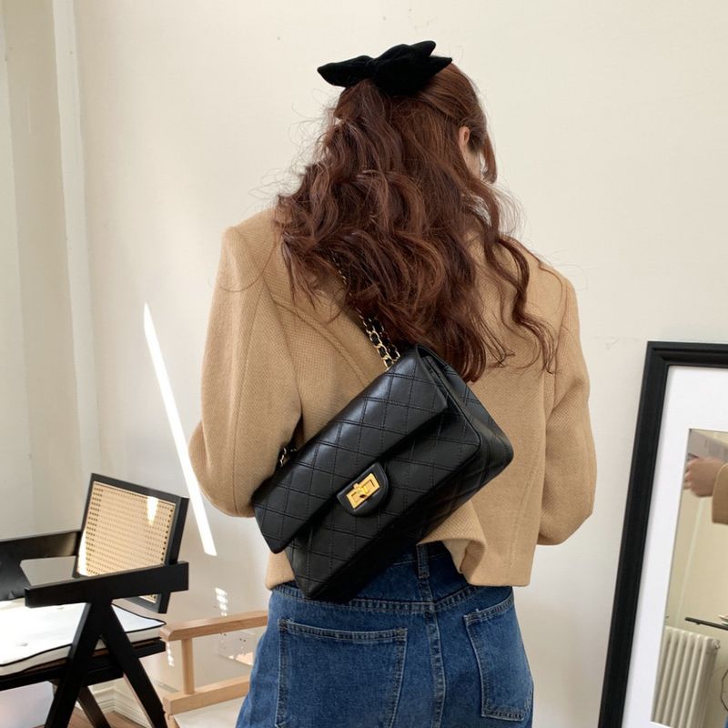 Xiaoxiangfeng Lingge Chain New Instagram High Quality Crossbody Handbag Tote Leather Bag_voghion.com