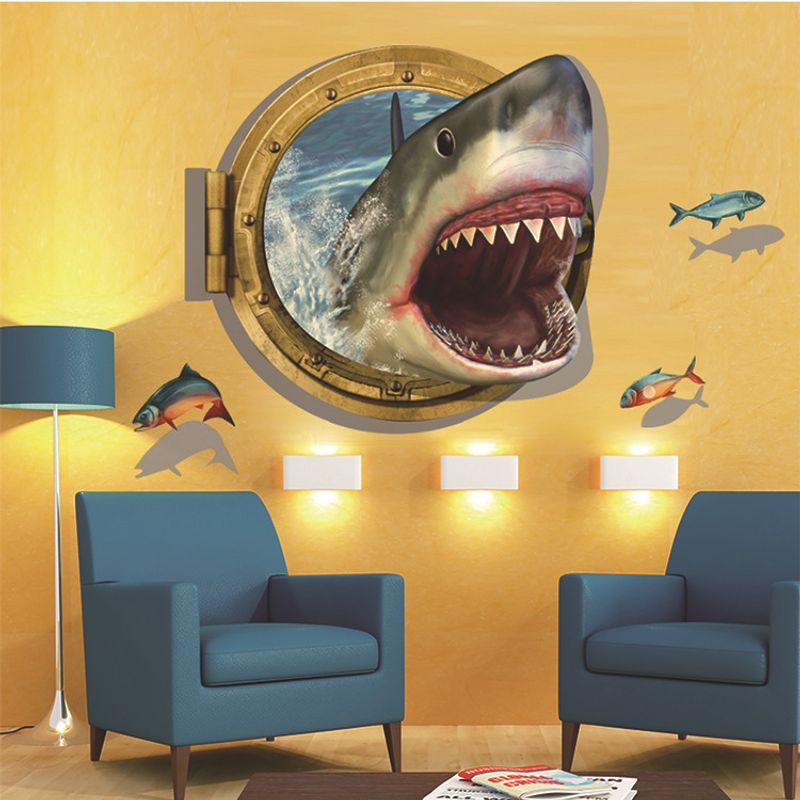 DLX0809 3D Fierce Shark Self Adhesive Living Room, Bedroom, Sofa, Bathroom Decoration Creative Background Wall Stickers_voghion.com