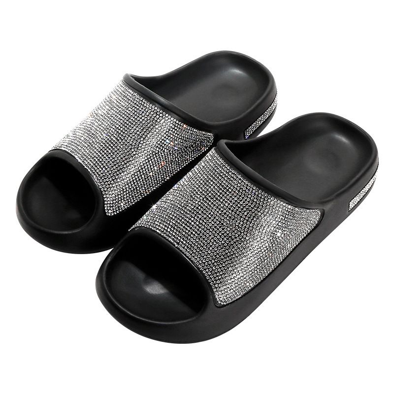 Damen-Hausschuhe mit glänzenden Strasssteinen – Hausschuhe für drinnen_voghion.com