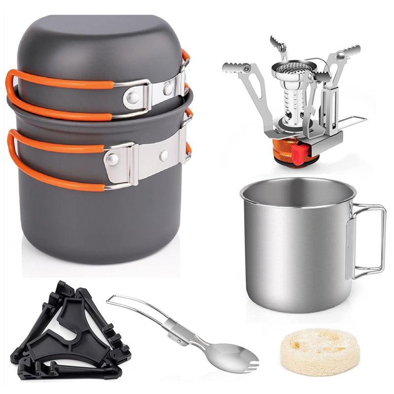 Camping Cookware Outdoor Camping Pot Utensils 1-2 People Backpacking Cookware Set Boiler Head Coffee Cup Multifunctional Pot Utensil Set_voghion.com