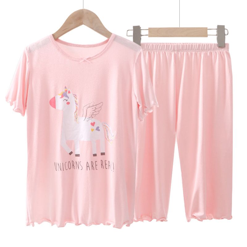 Pijamas para niños, conjunto de manga corta de seda helada, ropa de casa para niñas medianas y grandes, ropa de aire acondicionado para bebés_voghion.com