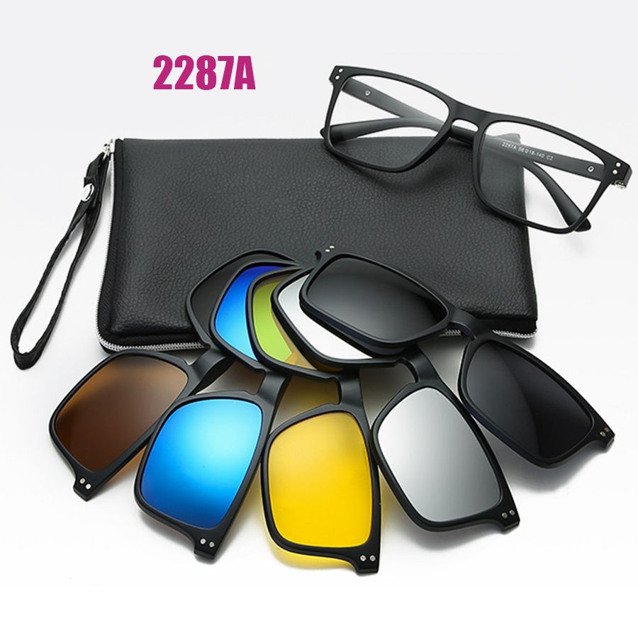 New Arrivals 6 In 1 Spectacle Frame Men Women With 5 PCS Clip On Polarized Sunglasses Magnetic Glasses Male Computer Optical 2287_voghion.com